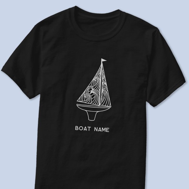 Sailing Boat Name Nautical  T-Shirt (Sailing boat custom text boat name blue and white modern t-shirt)