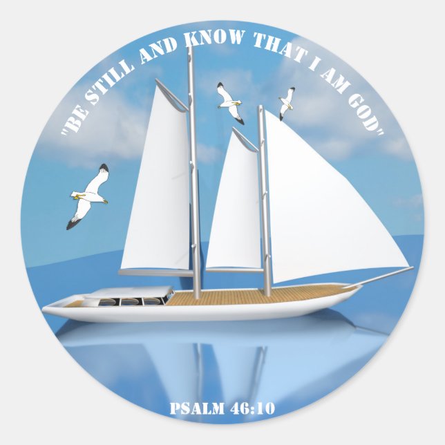 Sailing Boat on Calm Water Classic Round Sticker (Front)