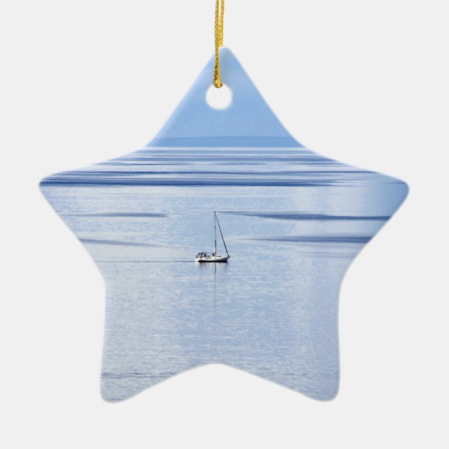 Sailing boat on sea, Nautical, blue water sky Ceramic Ornament (Front)