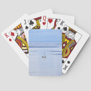 Sailing boat on sea, Nautical, blue water sky Playing Cards