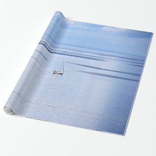 Sailing boat on sea, Nautical, blue water sky Wrapping Paper