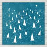 Sailing Boat Seascape Poster<br><div class="desc">A sailing boat race on a teal green ocean. Perfect for your favourite sailor, yacht racer, and regatta fan. Original nautical art by Nic Squirrell.</div>