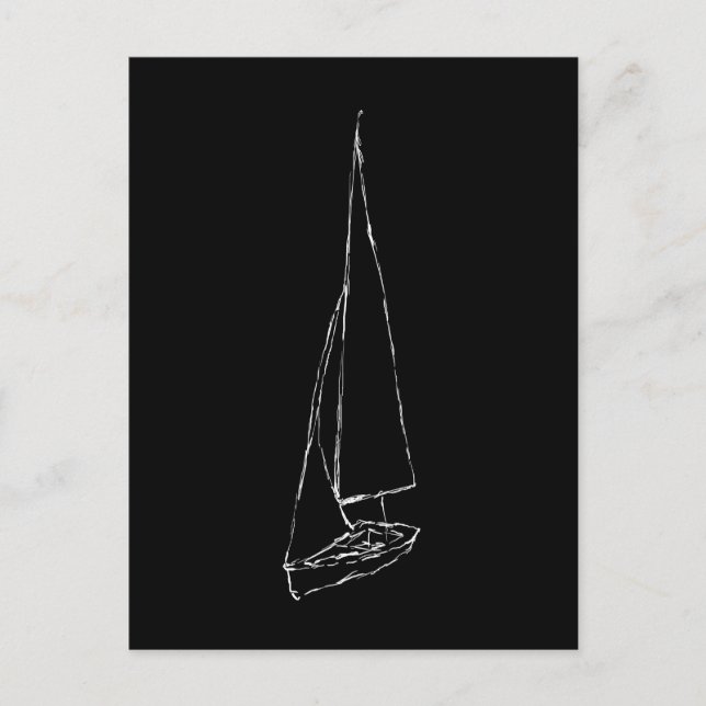 Sailing boat. Sketch in Black and White. Postcard (Front)