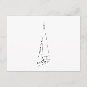 Sailing boat. Sketch in Black and White. Postcard