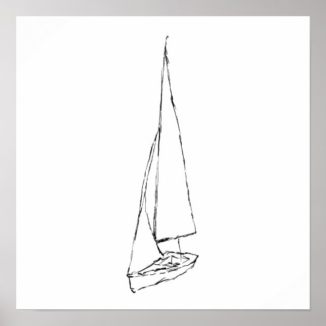 Sailing boat. Sketch in Black and White. Poster (Front)