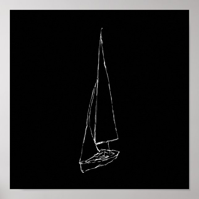 Sailing boat. Sketch in Black and White. Poster (Front)