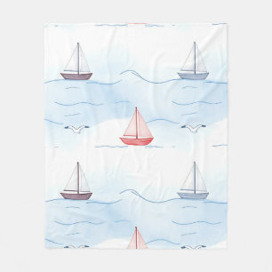 Sailing Boats and Seagulls Seamless Pattern Fleece Blanket