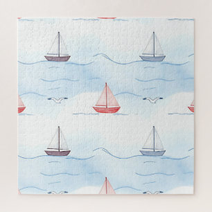 Sailing Boats and Seagulls Seamless Pattern Jigsaw Puzzle