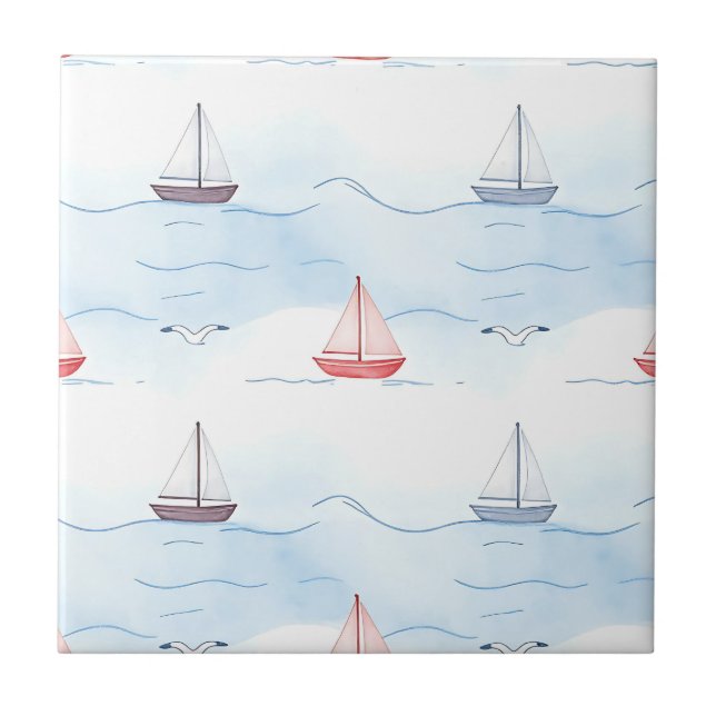 Sailing Boats and Seagulls Seamless Pattern Tile (Front)
