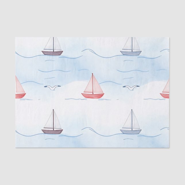 Sailing Boats and Seagulls Seamless Pattern Tissue Paper (Front)