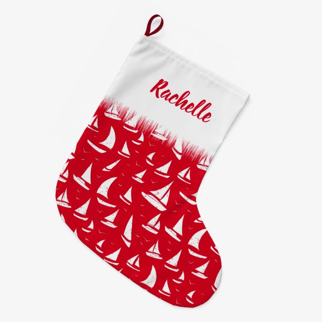 Sailing Boats and Yachts Nautical Large Christmas Stocking (Front (Hanging))