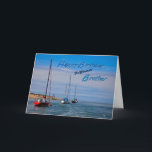 Sailing boats at anchor birthday card for Brother<br><div class="desc">A row of sailing boats at anchor on a calm sea.</div>