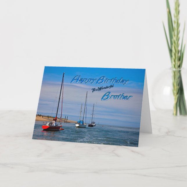 Sailing boats at anchor birthday card for Brother (Front)
