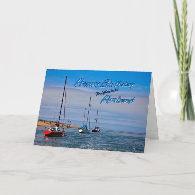 Sailing boats at anchor birthday card for husband (Front)