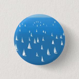 Sailing Boats in deep blue Sea - Regatta Sailboats 1 Inch Round Button