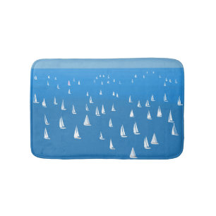 Sailing Boats in deep blue Sea - Regatta Sailboats Bath Mat