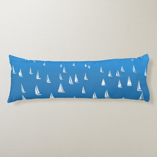 Sailing Boats in deep blue Sea - Regatta Sailboats Body Pillow (Front)