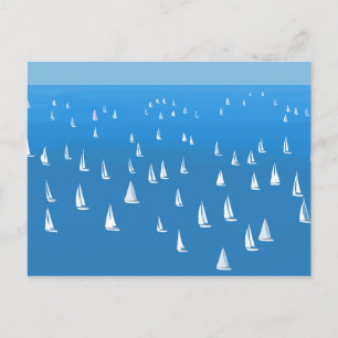 Sailing Boats in deep blue Sea - Regatta Sailboats Holiday Postcard