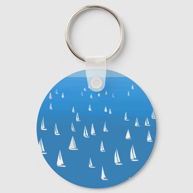 Sailing Boats in deep blue Sea - Regatta Sailboats Keychain (Front)