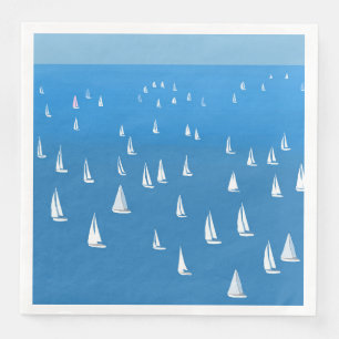 Sailing Boats in deep blue Sea - Regatta Sailboats Napkin