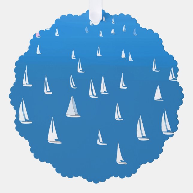 Sailing Boats in deep blue Sea - Regatta Sailboats Ornament Card (Front)