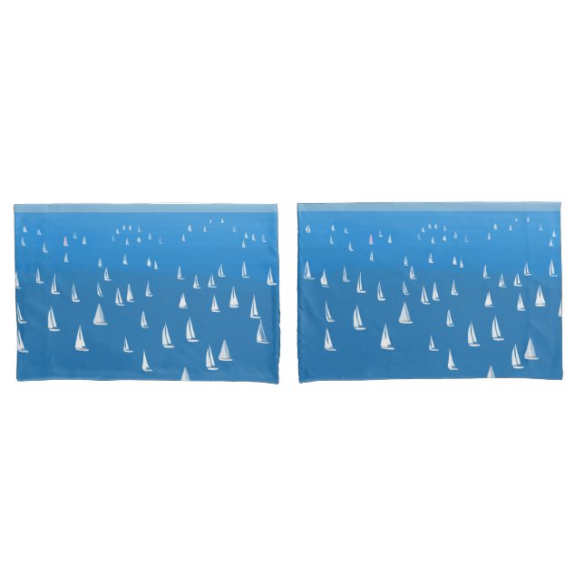 Sailing Boats in deep blue Sea - Regatta Sailboats Pillowcase (Front-Set)