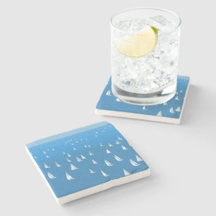 Sailing Boats in deep blue Sea - Regatta Sailboats Stone Coaster