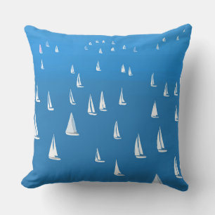 Sailing Boats in deep blue Sea - Regatta Sailboats Throw Pillow