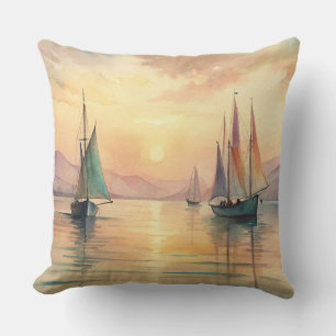 Sailing Boats in Sunset Throw Pillow