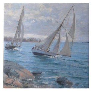 Sailing Boats on the River Tile