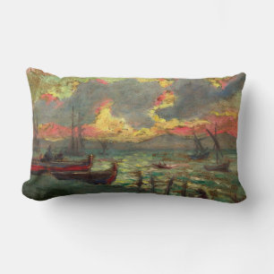 Sailing Boats on the Shore (by Kimon Loghi) Lumbar Pillow