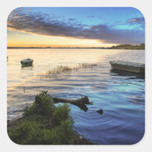 Sailing Boats Reflection From The Sunset Square Sticker