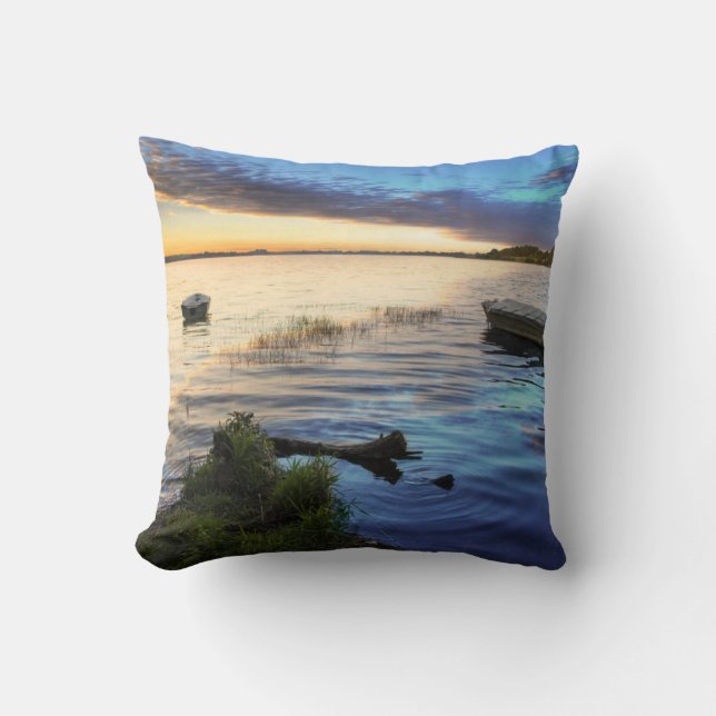 Sailing Boats Reflection From The Sunset Throw Pillow (Front)