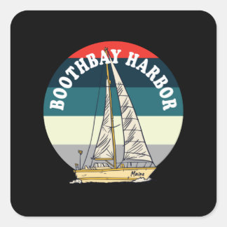 Sailing Boothbay Harbor Maine Vintage Square Sticker