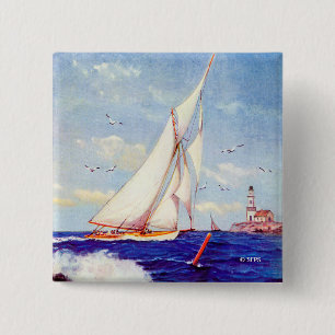 Sailing By The Lighthouse by Albert B. Marks 2 Inch Square Button