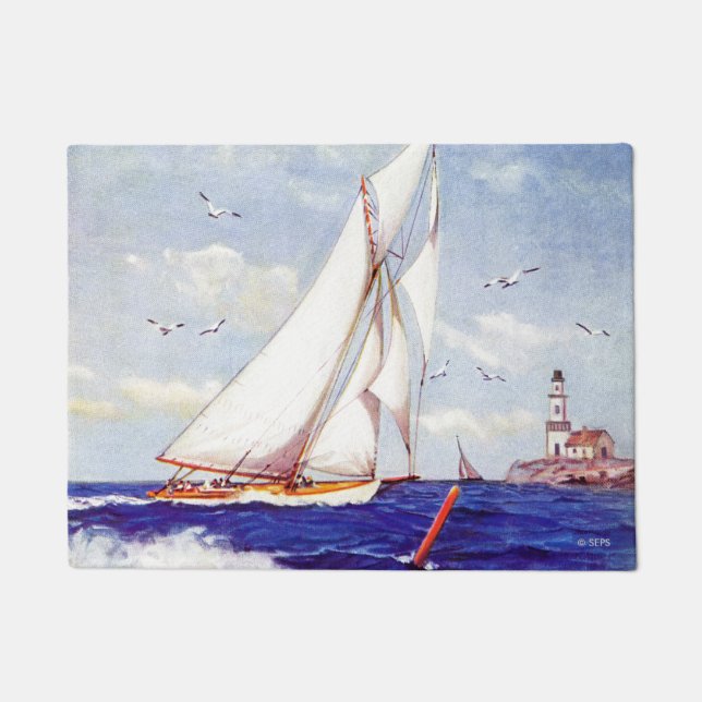 Sailing By The Lighthouse by Albert B. Marks Doormat (Front)