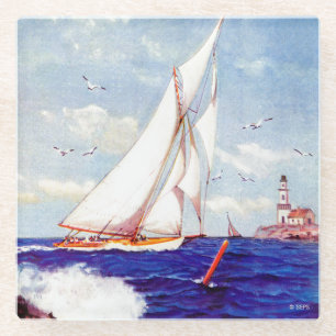 Sailing By The Lighthouse by Albert B. Marks Glass Coaster