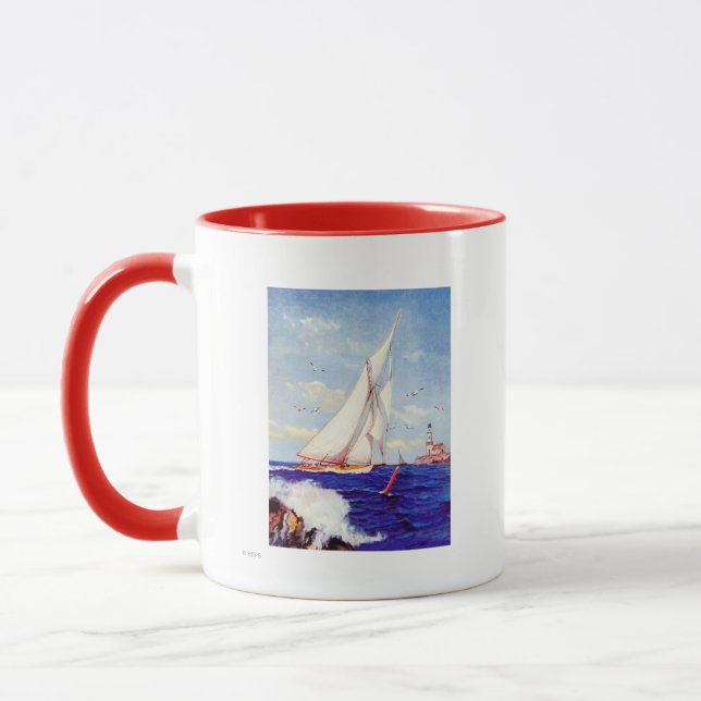 Sailing By The Lighthouse by Albert B. Marks Mug (Left)