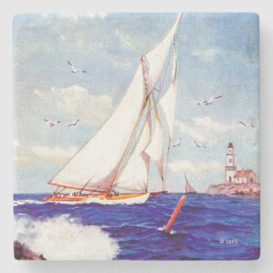 Sailing By The Lighthouse by Albert B. Marks Stone Coaster