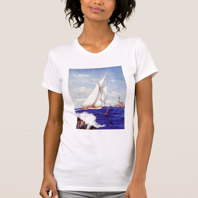 Sailing By The Lighthouse by Albert B. Marks T-Shirt (Front)