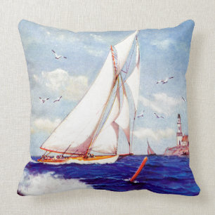 Sailing By The Lighthouse by Albert B. Marks Throw Pillow