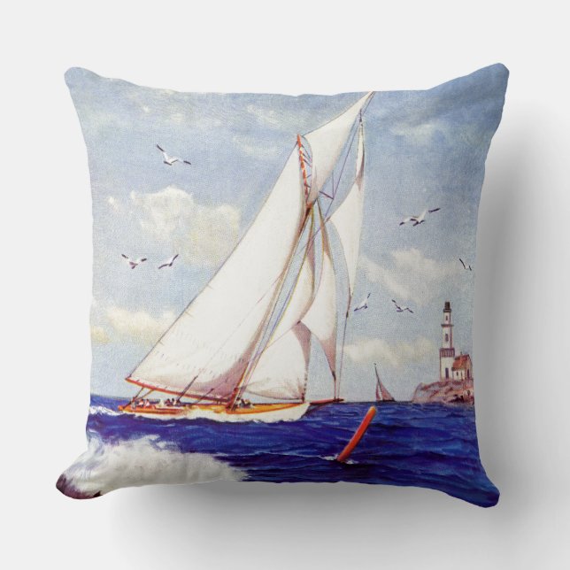Sailing By The Lighthouse by Albert B. Marks Throw Pillow (Front)