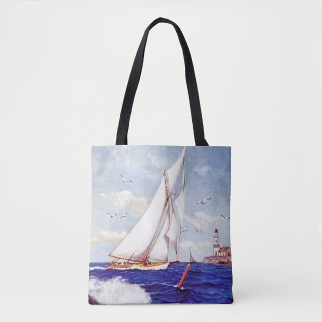 Sailing By The Lighthouse by Albert B. Marks Tote Bag (Front)