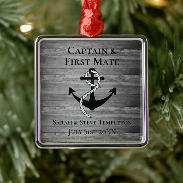 Sailing Captain First Mate Nautical Wedding Anchor Metal Ornament (Tree)