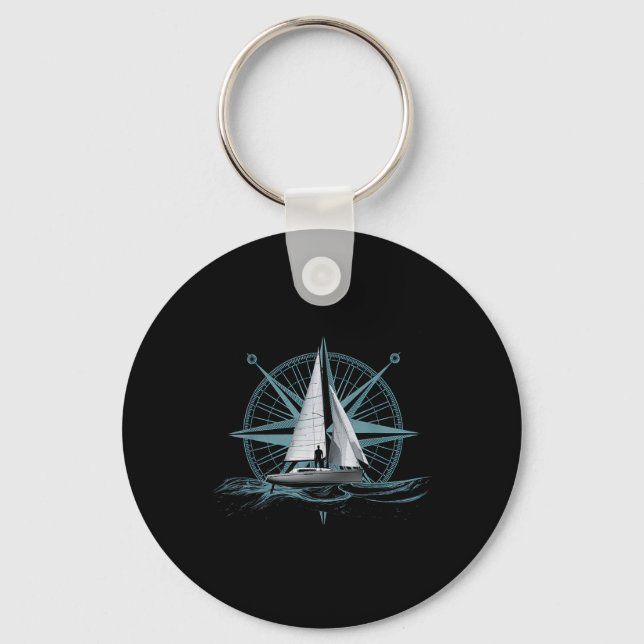 Sailing Catamaran Boat Comp Rose Nautical Gift  Keychain (Front)