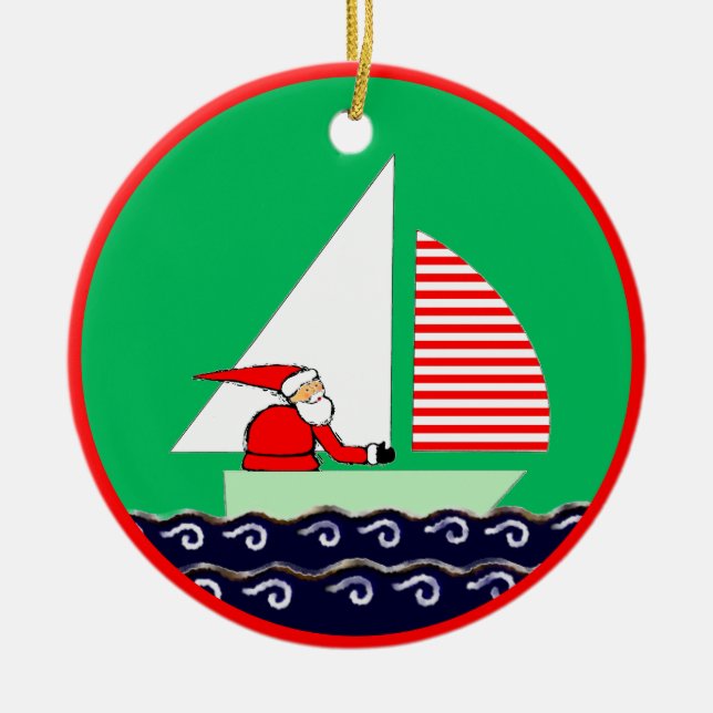 Sailing Christmas Ceramic Ornament (Front)