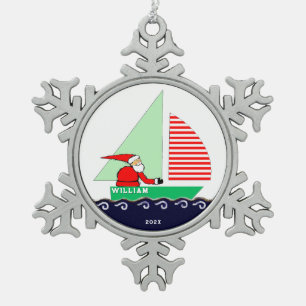 Sailing Christmas Collectable Snowflake Pewter Christmas Ornament