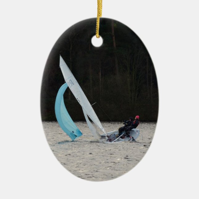 Sailing Dinghy At Speed Ceramic Ornament (Front)