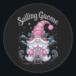 Sailing Gnome Steering Christmas Cheer  Classic Round Sticker<br><div class="desc">Sailing Gnome Steering Christmas Cheer</div>
