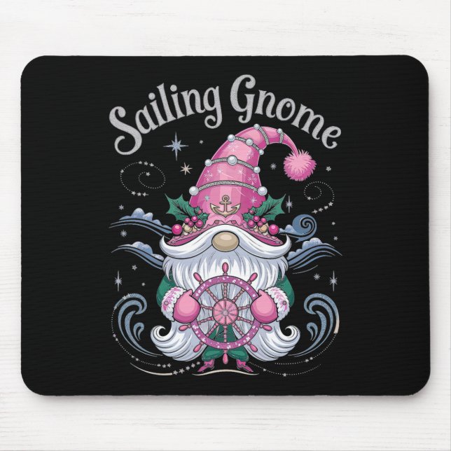 Sailing Gnome Steering Christmas Cheer  Mouse Pad (Front)
